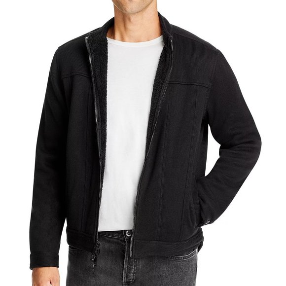 John Varvatos Men's Ben Zip Front Texture Knit Trucker Jacket Fleece Lined Black - Picture 1 of 6